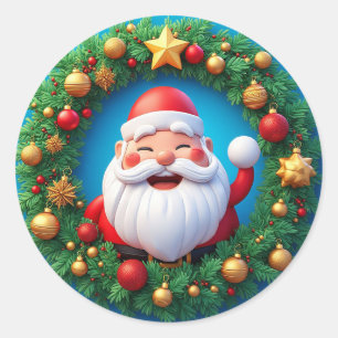 Adesivo Redondo Papai Noel Alegre Com Natal Nevado