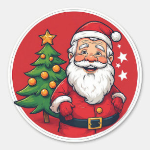 Adesivo Redondo Papai Noel Alegre Com Natal Nevado