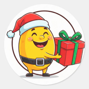 Adesivo Redondo Papai Noel Alegre de Desenho Animado Portador de P