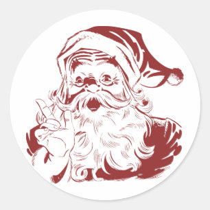 Adesivo Redondo Papai Noel alegre de vermelho Natal divertido retr