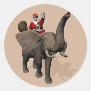 Adesivo Redondo Papai Noel Alegre Montado num Elefante