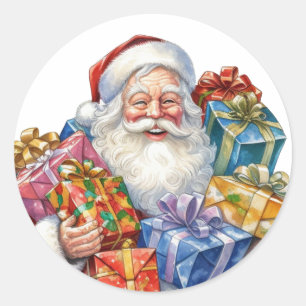 Adesivo Redondo Papai Noel Alegre no Traje Vermelho Tradicional