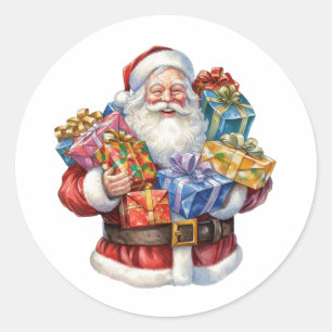 Adesivo Redondo Papai Noel Alegre no Traje Vermelho Tradicional