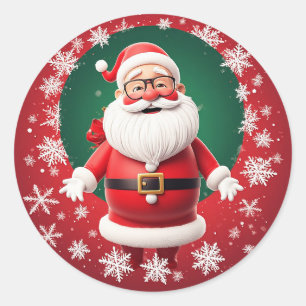 Adesivo Redondo Papai Noel Alegre Rodeado de Flocos de Neve