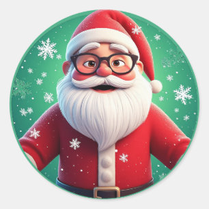 Adesivo Redondo Papai Noel Alegre Rodeado de Flocos de Neve