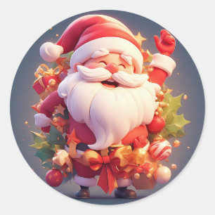 Adesivo Redondo Papai Noel Alegre Rodeado por Natal Festivo