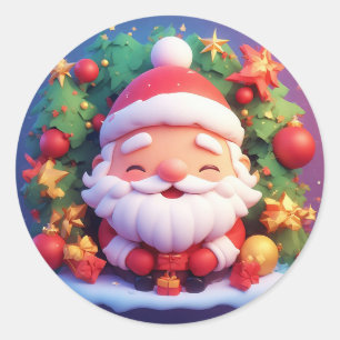 Adesivo Redondo Papai Noel Alegre Rodeado por Natal Festivo