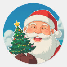 Papai Noel Alegre Segurando uma Pequena Árvore de