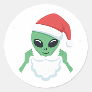 Adesivo Redondo Papai Noel Alien Divertido Natal OVNI Feriado