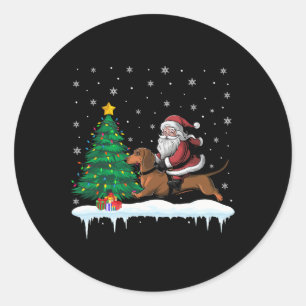 Adesivo Redondo Papai Noel Andando Dachshund Dog Boys Meninas Cria
