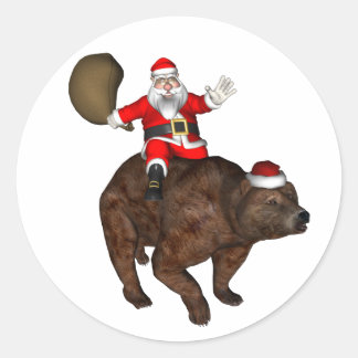 Adesivo Redondo Papai Noel Andando No Urso