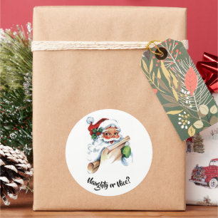 Adesivo Redondo Papai Noel Antigo Travesso ou Bonzinho?