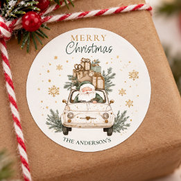 Adesivo Redondo Papai Noel aquarela elegante neve carro Natal feli