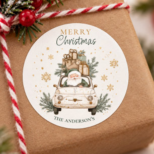 Adesivo Redondo Papai Noel aquarela elegante neve carro Natal feli