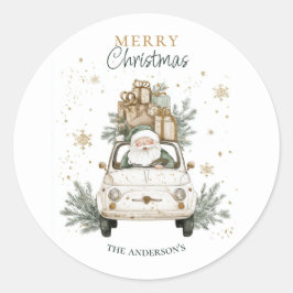 Adesivo Redondo Papai Noel aquarela elegante neve carro Natal feli