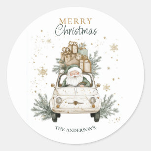 Adesivo Redondo Papai Noel aquarela elegante neve carro Natal feli