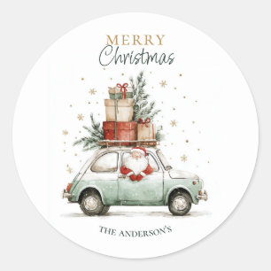 Adesivo Redondo Papai Noel aquarela elegante neve natal feliz Nata