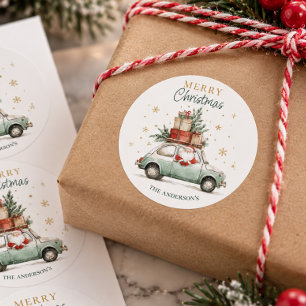 Adesivo Redondo Papai Noel aquarela elegante neve natal feliz Nata