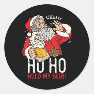 Adesivo Redondo Papai Noel Bebendo Cerveja Ho Ho Segura Minha Cerv