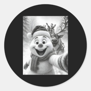 Adesivo Redondo Papai Noel Boneco de Neve Rena Tomando Uma Foto Se