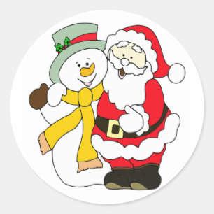 Adesivo Redondo Papai noel bonito e boneco de neve