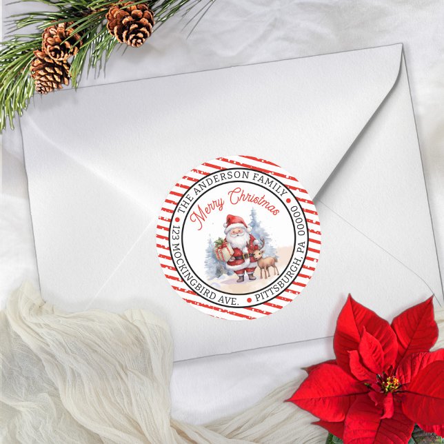 Adesivo Redondo Papai Noel | Círculo de Natal do Renas Cerimonial  (Add a festive touch to your holiday correspondence with this Santa and Reindeer Envelope Seal)