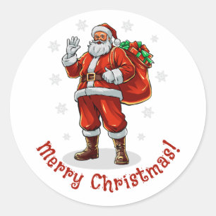 Adesivo Redondo Papai Noel Clássico trazendo presentes de Natal