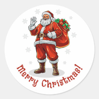 Adesivo Redondo Papai Noel Clássico trazendo presentes de Natal