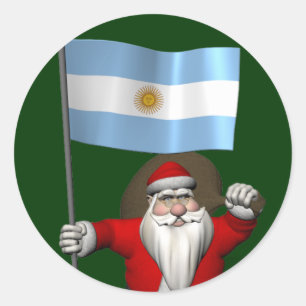 Adesivo Redondo Papai Noel com a bandeira de Argentina