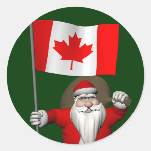 Adesivo Redondo Papai Noel com a bandeira de Canadá