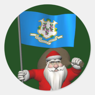 Adesivo Redondo Papai Noel com a bandeira de Connecticut