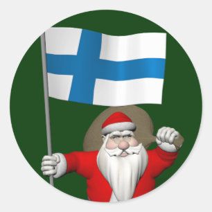 Adesivo Redondo Papai Noel com a bandeira de Finlandia