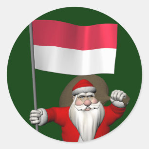 Adesivo Redondo Papai Noel com a bandeira de Indonésia