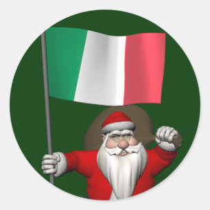 Adesivo Redondo Papai Noel com a bandeira de Italia