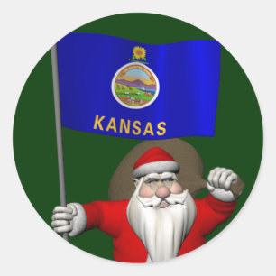 Adesivo Redondo Papai Noel com a bandeira de Kansas
