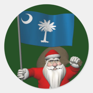 Adesivo Redondo Papai Noel com a bandeira de South Carolina