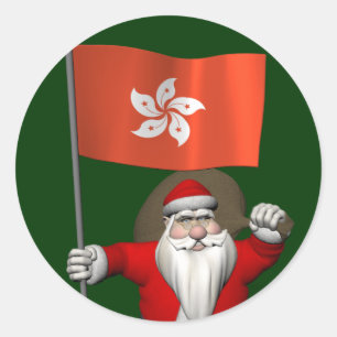 Adesivo Redondo Papai Noel Com Alferes De Hong Kong