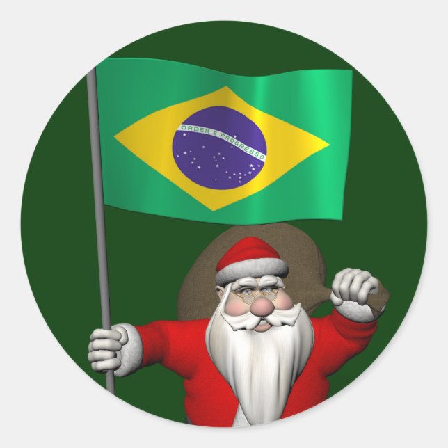 Adesivo Redondo Papai Noel Com Alferes Do Brasil (Frente)