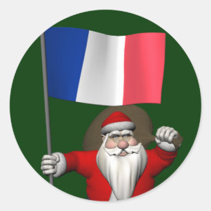 Adesivo Redondo Papai Noel com Estandarte da França