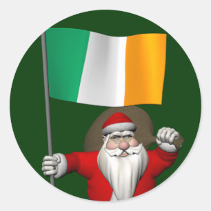 Adesivo Redondo Papai Noel Com Estandarte Da Irlanda
