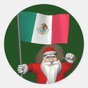 Adesivo Redondo Papai Noel Com Estandarte Do México