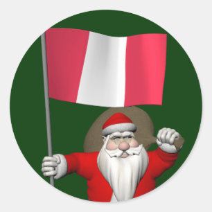 Adesivo Redondo Papai Noel Com Estandarte Do Peru