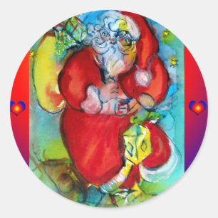 Adesivo Redondo Papai Noel com lanterna na noite de Natal