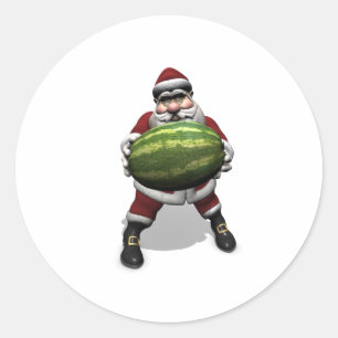 Adesivo Redondo Papai Noel Com Melancia Enorme