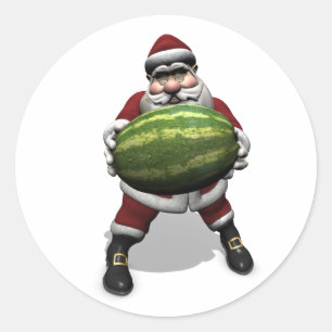 Adesivo Redondo Papai Noel Com Melancia Muito Grande