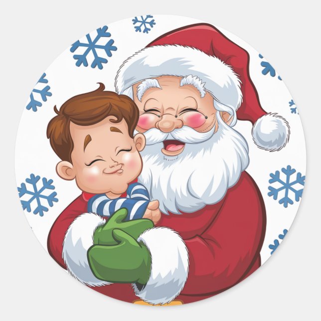 Adesivo Redondo Papai Noel com o Menino no Natal (Frente)