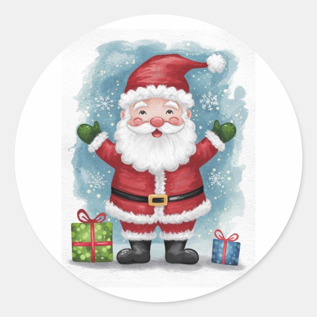 Adesivo Redondo Papai Noel com Presentes (Frente)