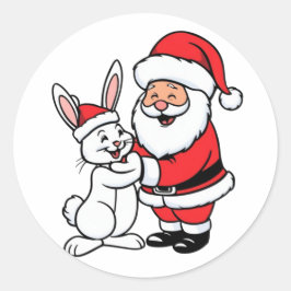 Adesivo Redondo Papai Noel com um coelho fofo