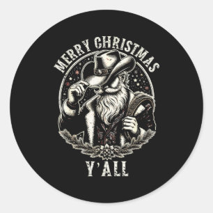 Adesivo Redondo Papai Noel Cowboy Feliz Natal pra Você Western C