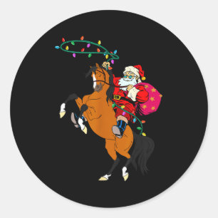 Adesivo Redondo Papai Noel Cowboy Montado a Cavalo Natal Cowboy